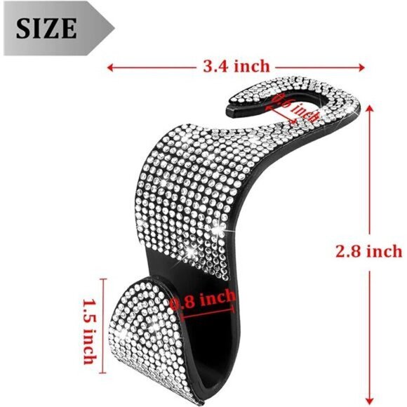 Car Seat Hooks (2 Pack) Bling Rhinestones Crystal Hanger Organizer Universal - Picture 2 of 8